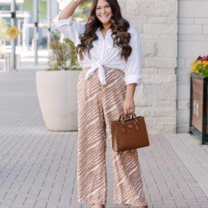 Women's High-Rise Wide Leg Linen Pull-On Pants-A New Day™Brown M New With Tags 1